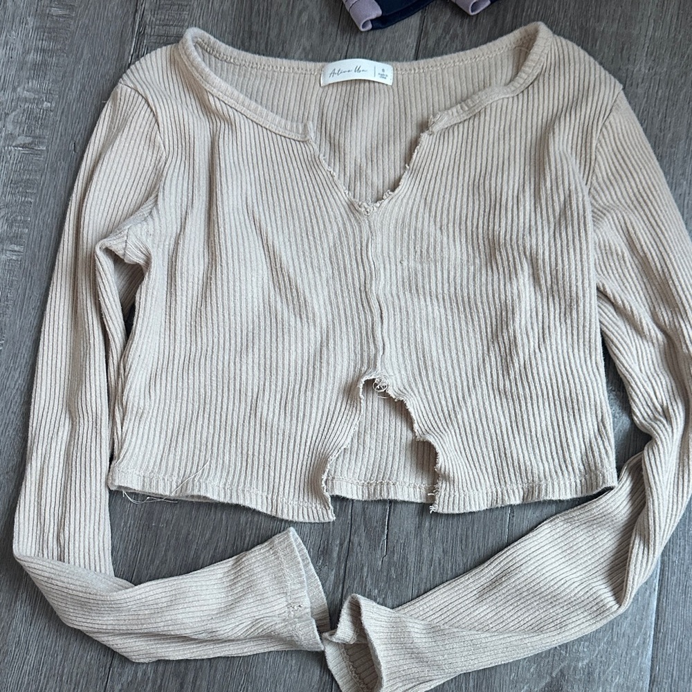 Altar'd State Beige Ribbed Crop Top